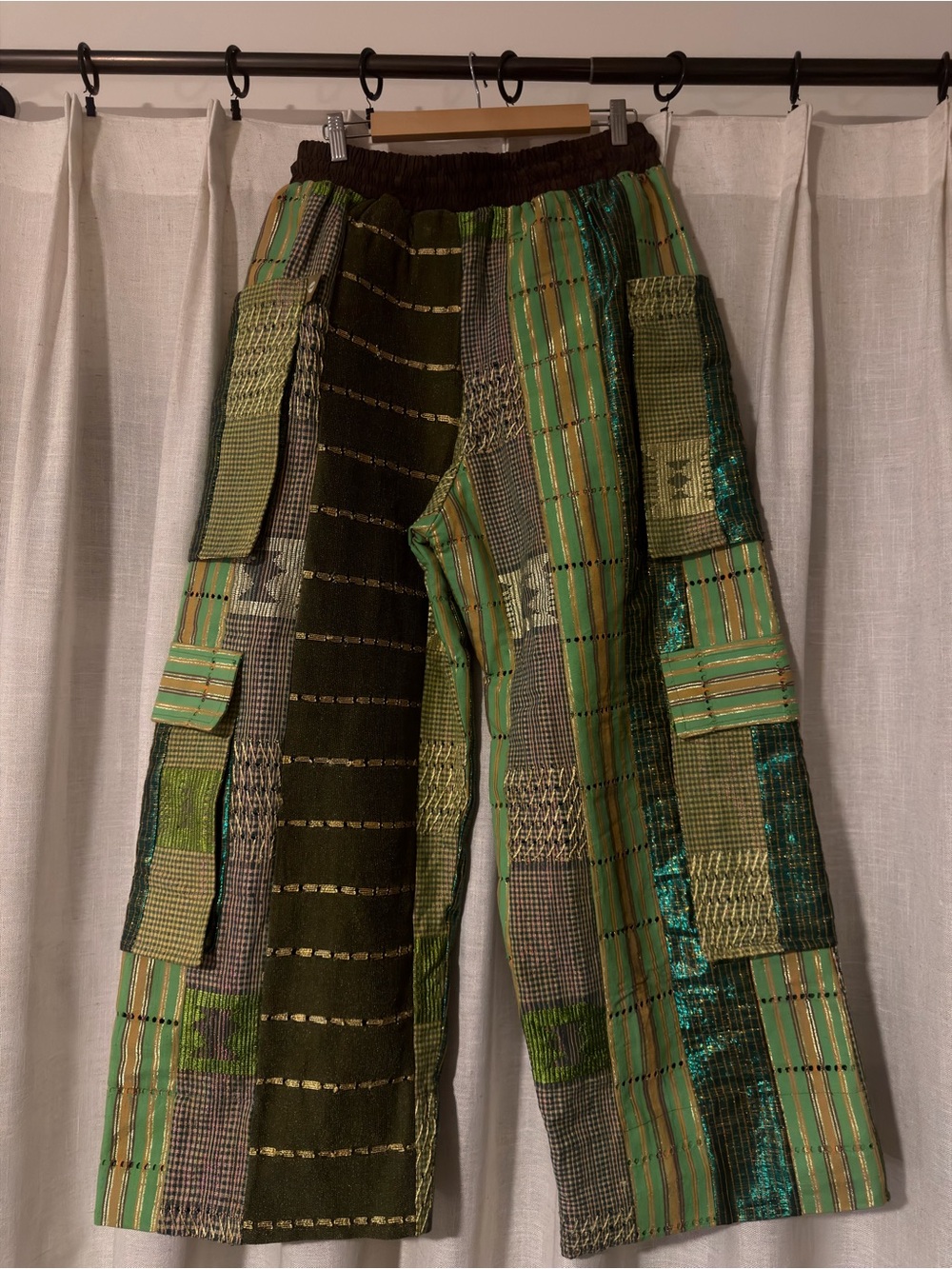 Moye Africa Niiwo Pants - Green Patchwork Wide-Leg Pants - Picture 2 of 4